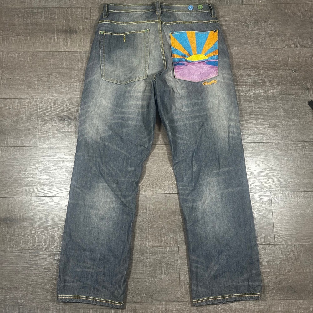 Coogi Jeans Mens 36x34 Blue Denim Embroidered Bird Sunset Y2K Hip Hop Baggy